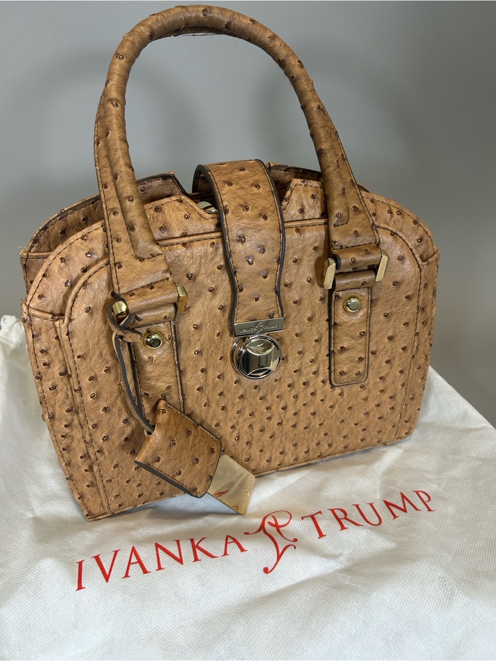 (10+) Rare Luxury Ivanka Trump Tan Ostrich No Tags High End Posh HandBag Vegan